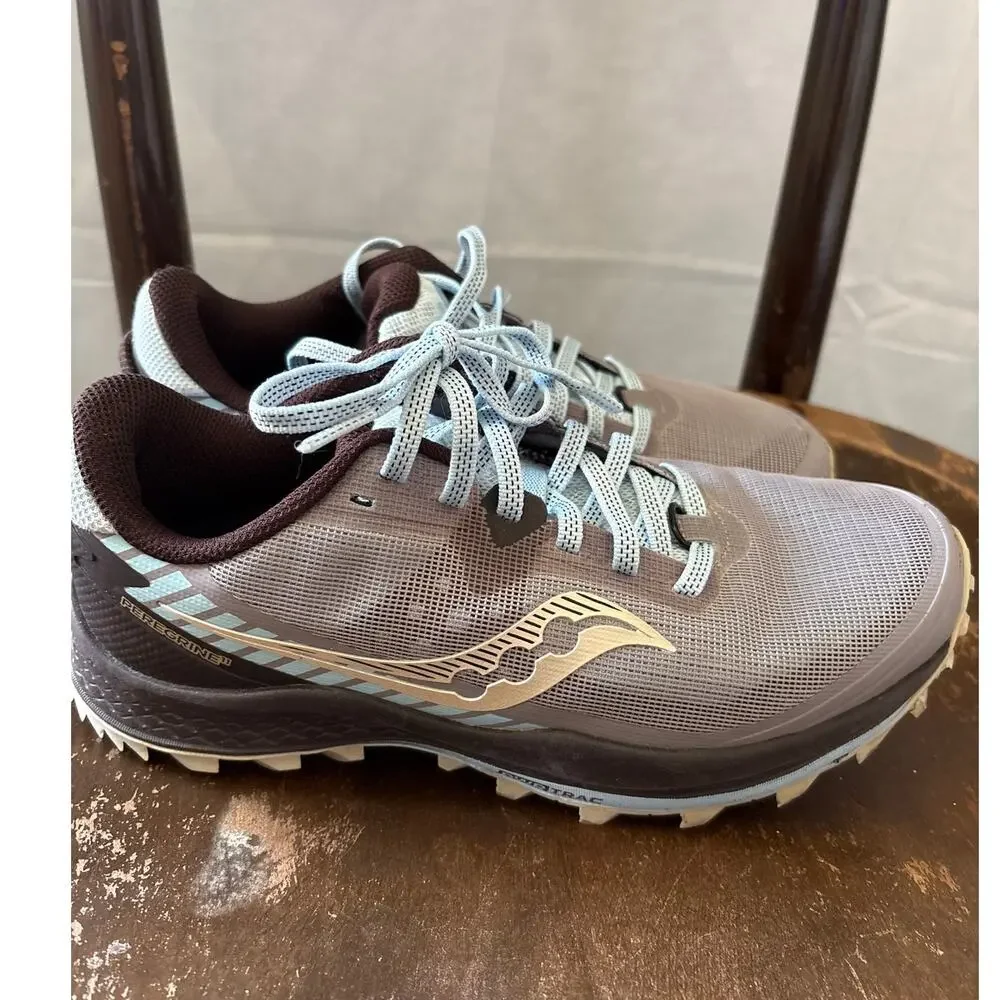 Saucony Peregrine 11 Womens Size 7 Gray Brown Athletic Running Shoes Sneakers - Picture 1 of 7